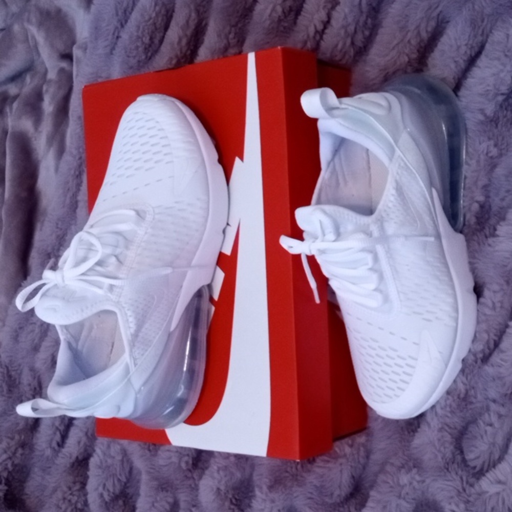 All white Nike Air Max 270. Worn once.
